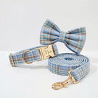 Blue Plaid Collar Leash Set