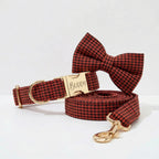 Plaid Gray Lattice Designer Collar Leash Set