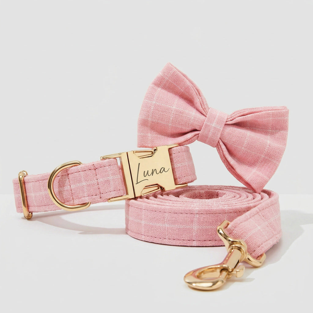 Pink Blush Plaid Collar Leash Set