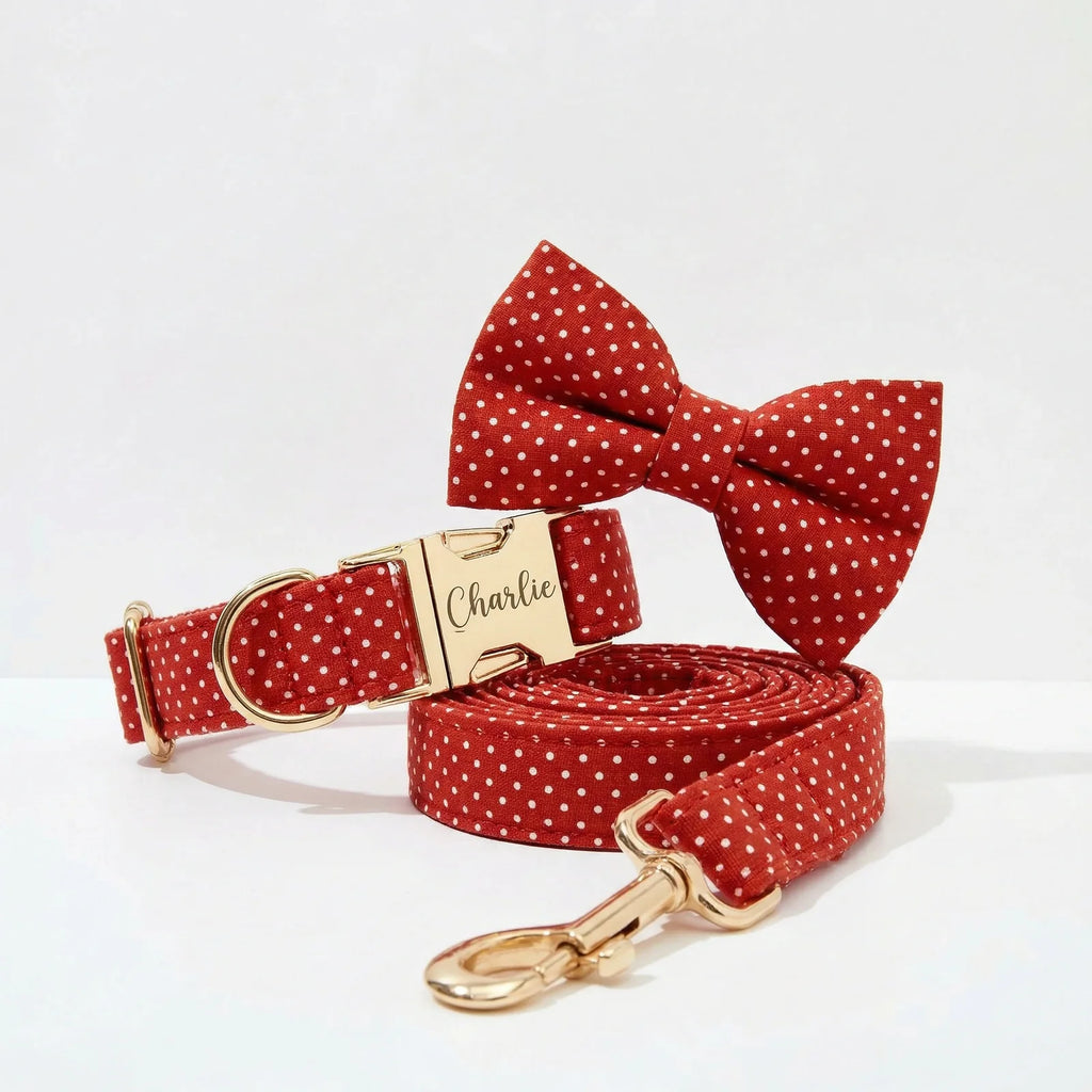 Red Velvet Dog Collar Set