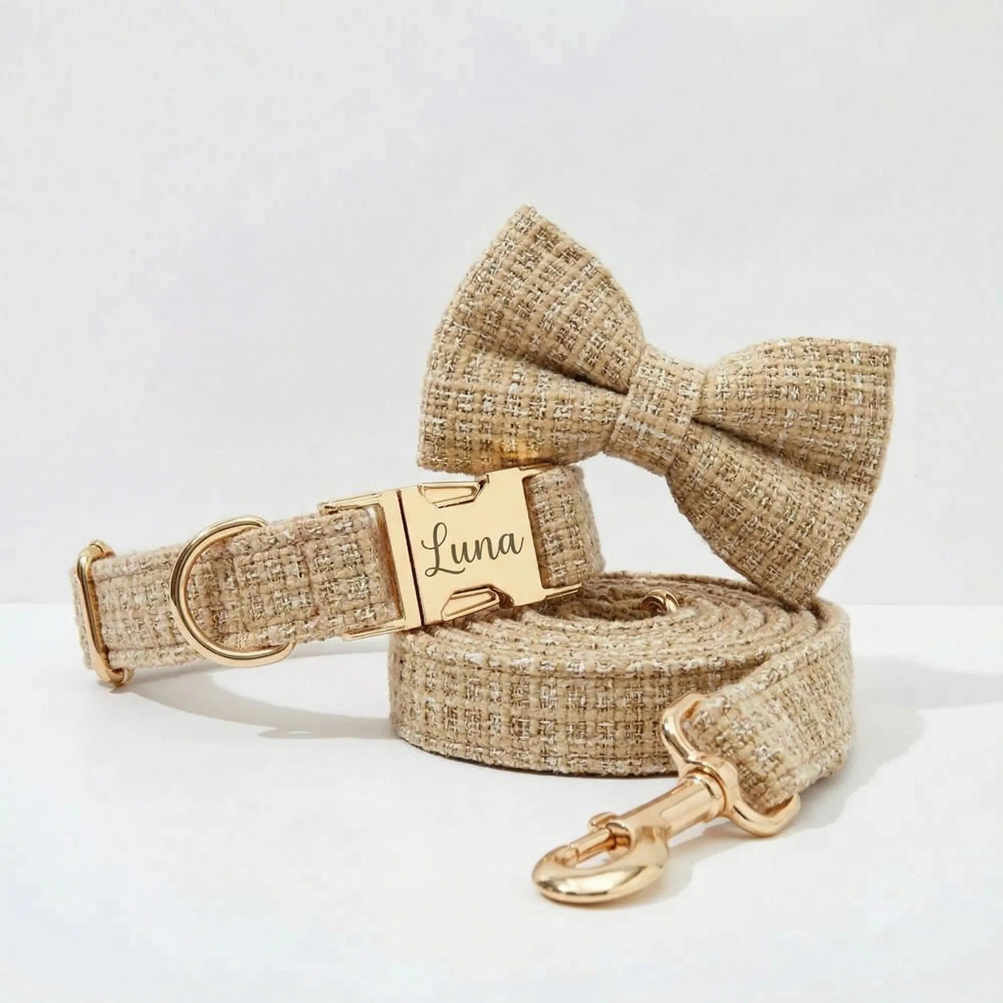 Light Khaki Cotton Collar Leash Set