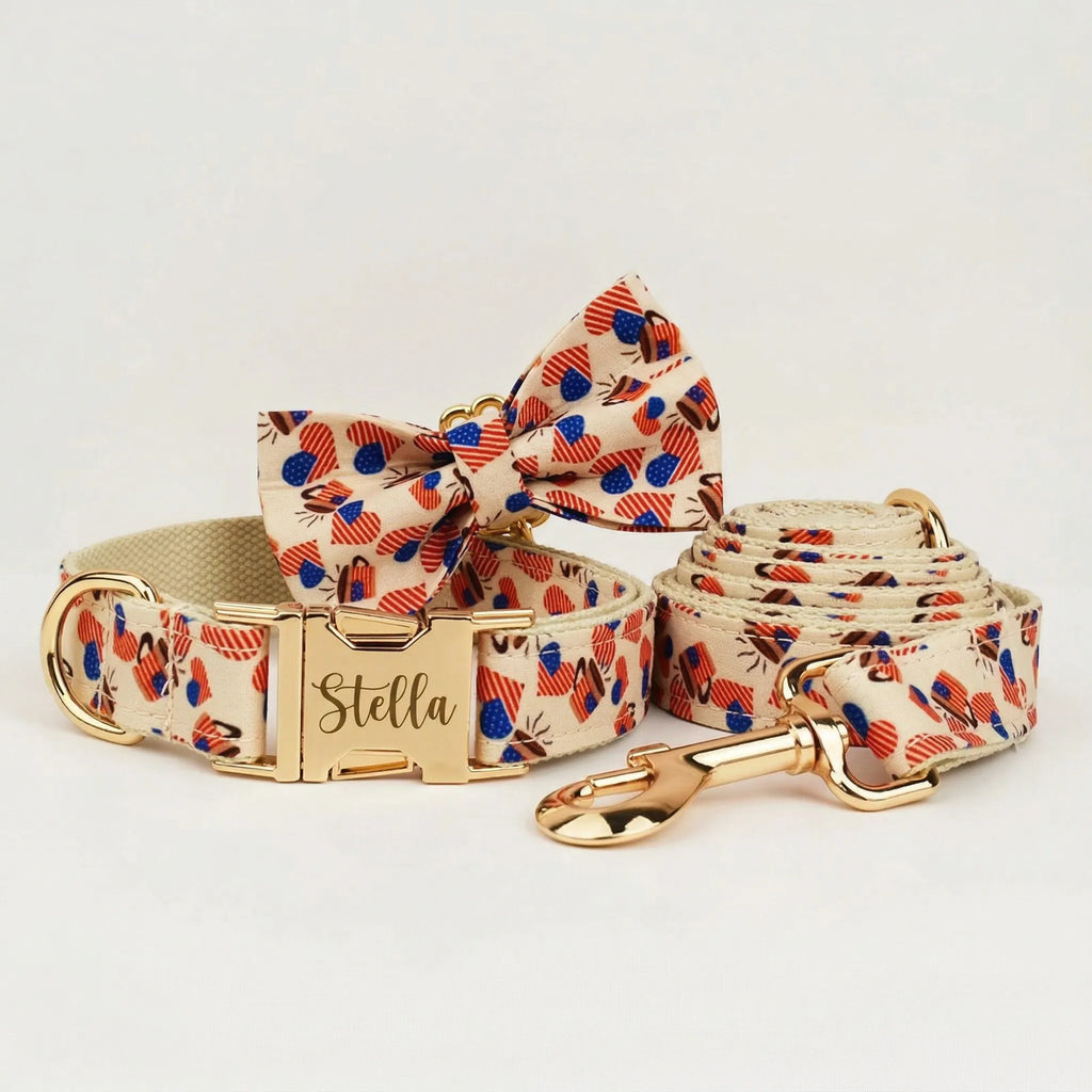 American Flag Print Collar Leash Set