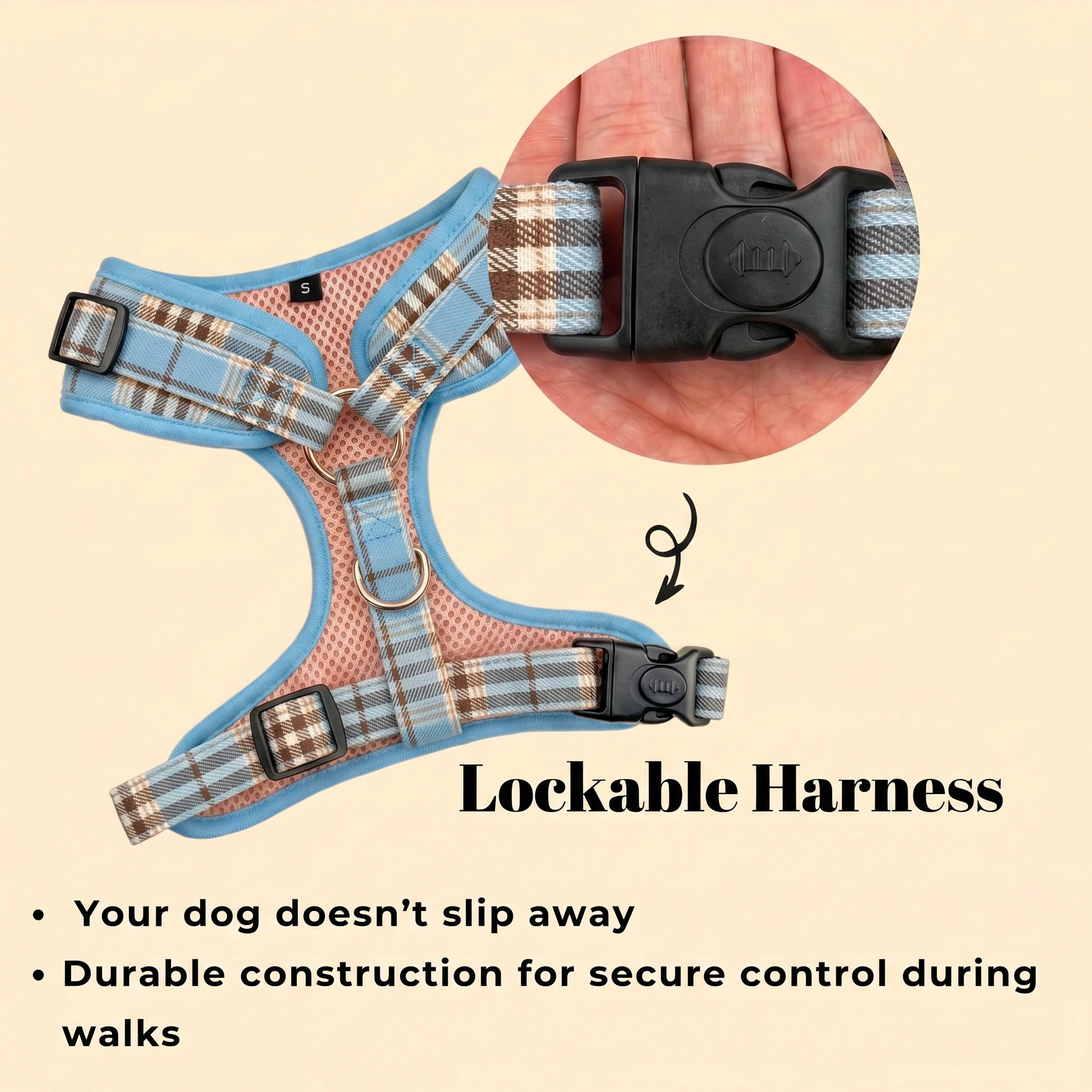Designed Blue Brown Plaid Dog Vest Set