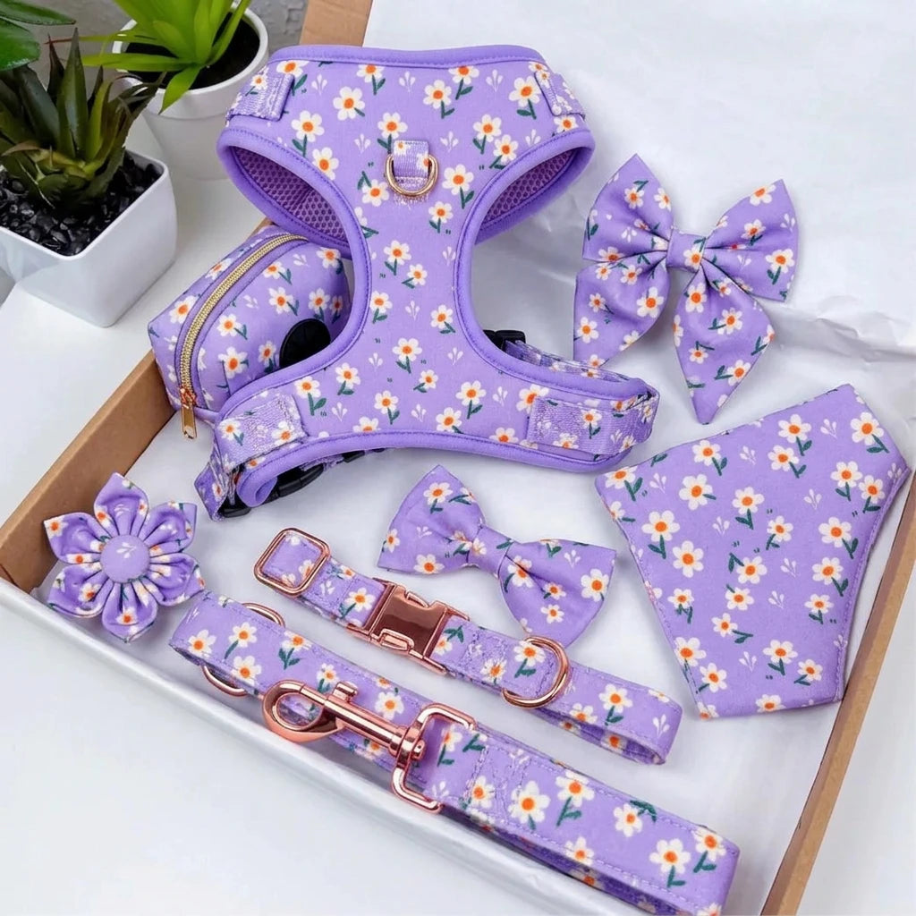 Designed Purple Daisy Dog Vest Set