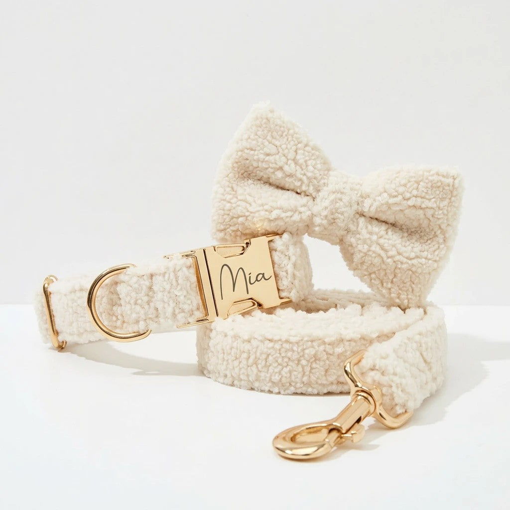 Wedding Teddy Handmade Knitted Collar Leash Set