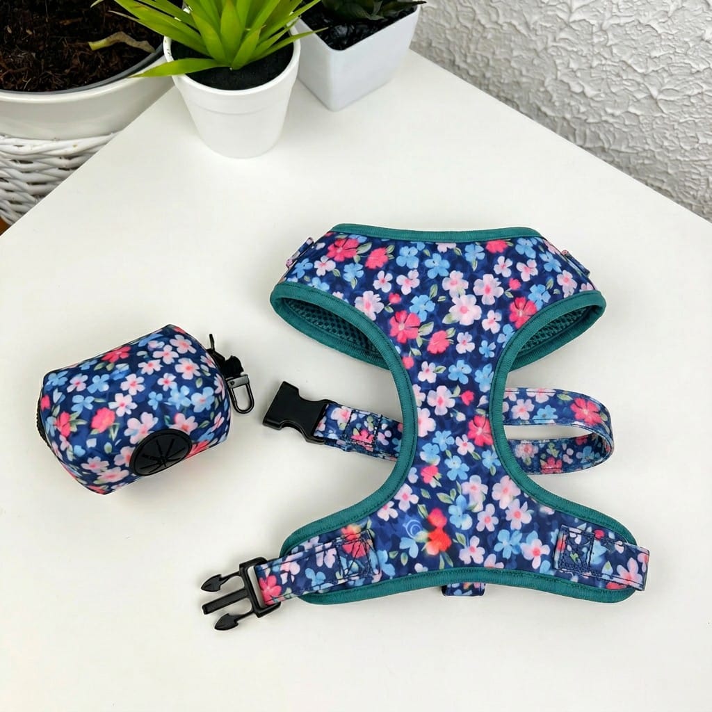D&D Paws Designed Navy Retrol Floral Dog Vest Set
