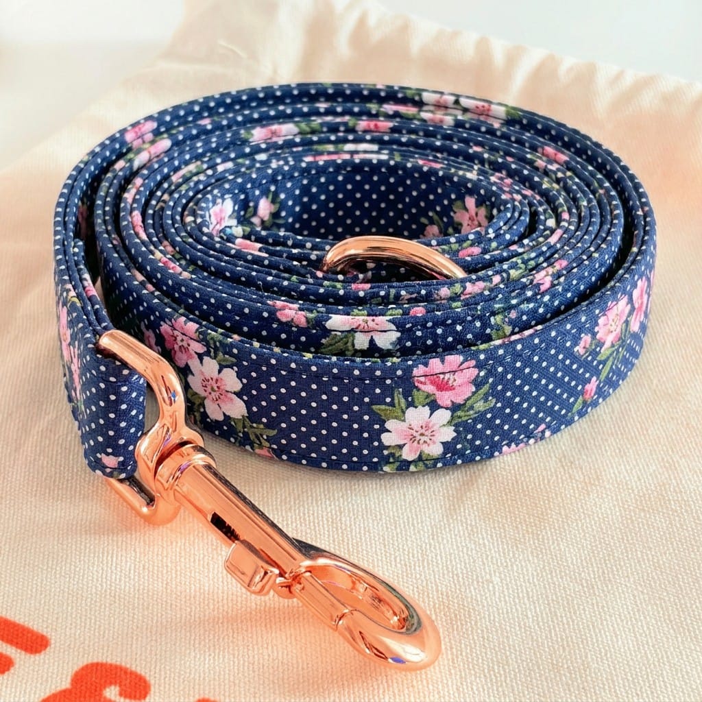 D&D Paws Leash Designed Navy Floral Dog Vest Set