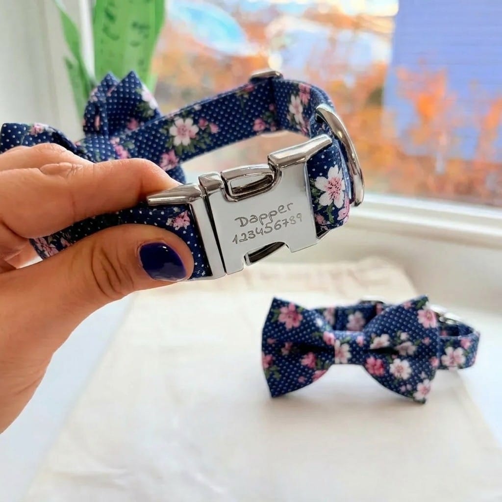 D&D Paws Collar Designed Navy Floral Dog Vest Set