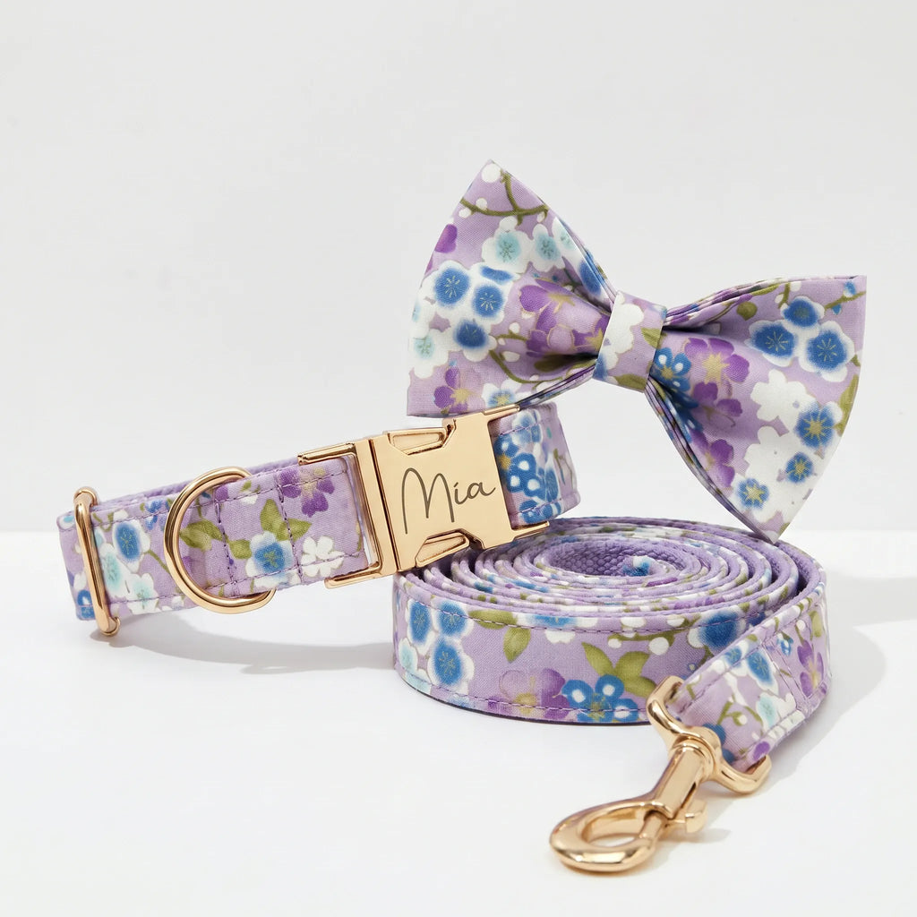 Lilac Meadow Floral Collar Leash Set