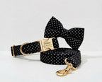 D&D Paws Collar + Leash + Bowtie / XS Black Polka Dot Print Set