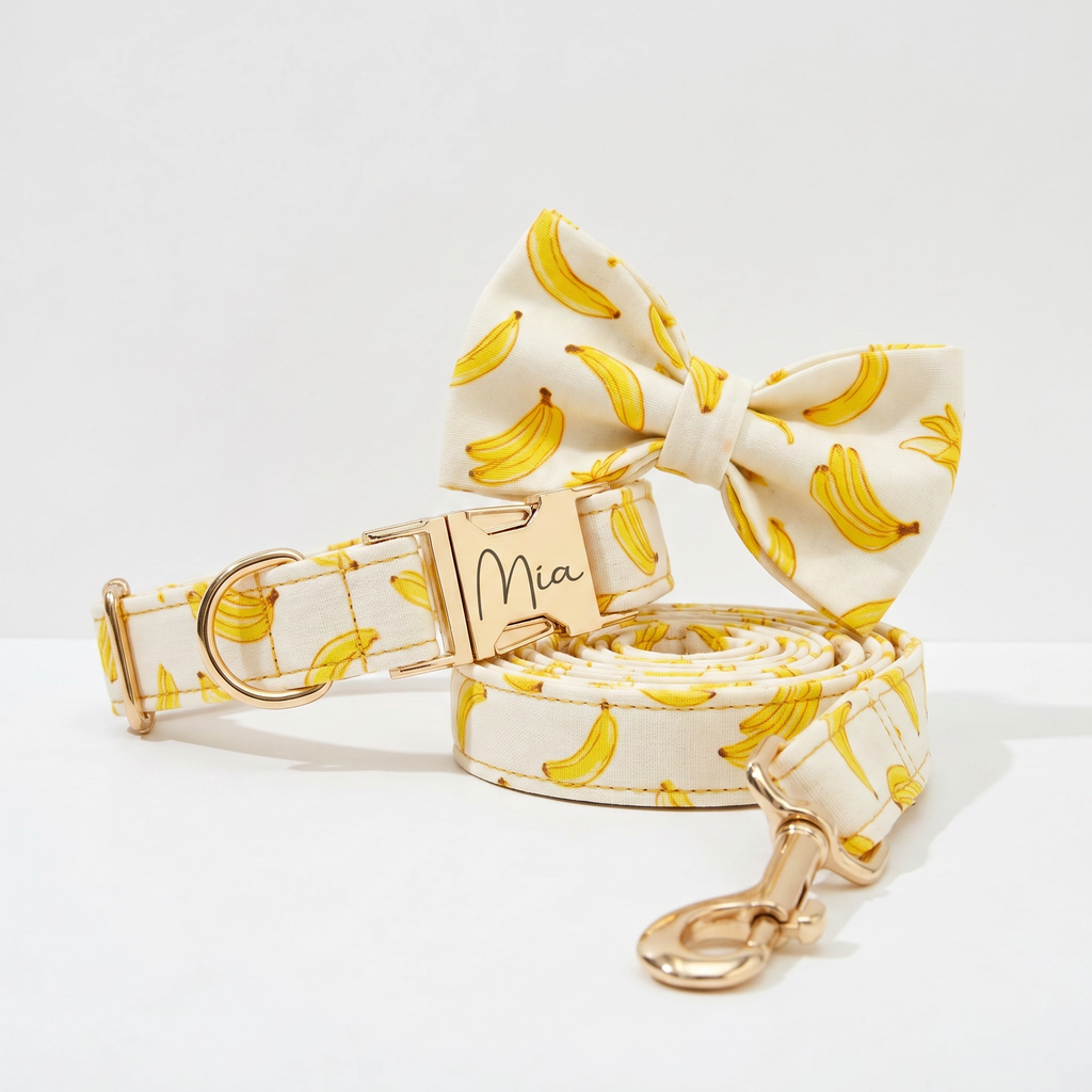Banana Print Cotton Collar Leash Set
