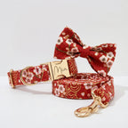 Red Bloom Floral Collar Leash Set