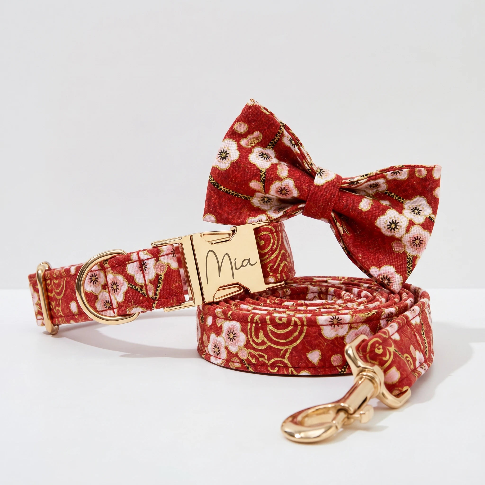 Red Bloom Floral Collar Leash Set