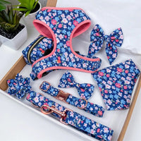 Designed Navy Retrol Floral Dog Vest Set