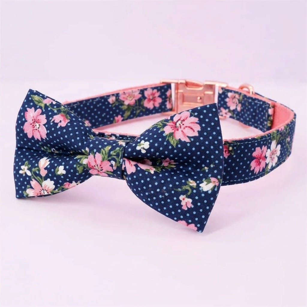 D&D Paws Bowtie Designed Navy Floral Dog Vest Set