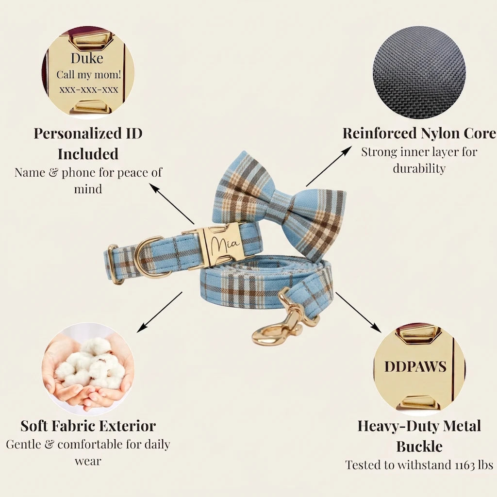 Designed Blue Brown Plaid Dog Vest Set
