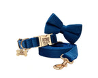 D&D Paws Collar + Leash + Bowtie / XS Blue Velvet Set