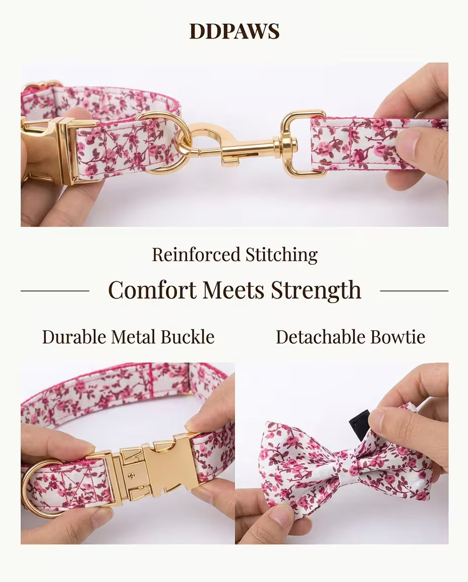 Personalized Floral Dog Collar Leash Set