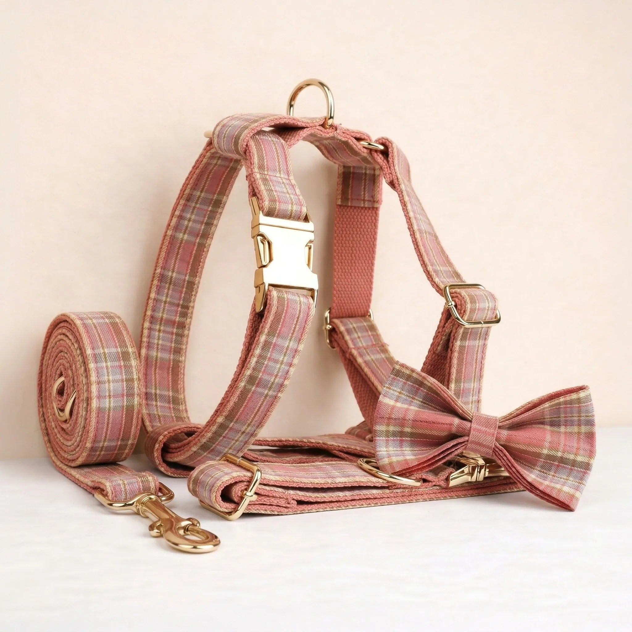 DDPaws  Coral Pink Plaid Set