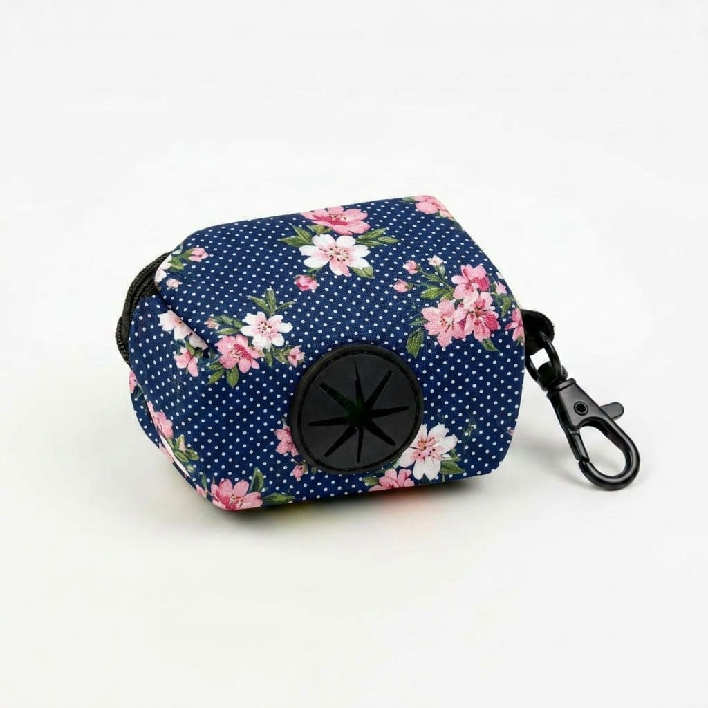 D&D Paws Poop Bag Holder Designed Navy Floral Dog Vest Set