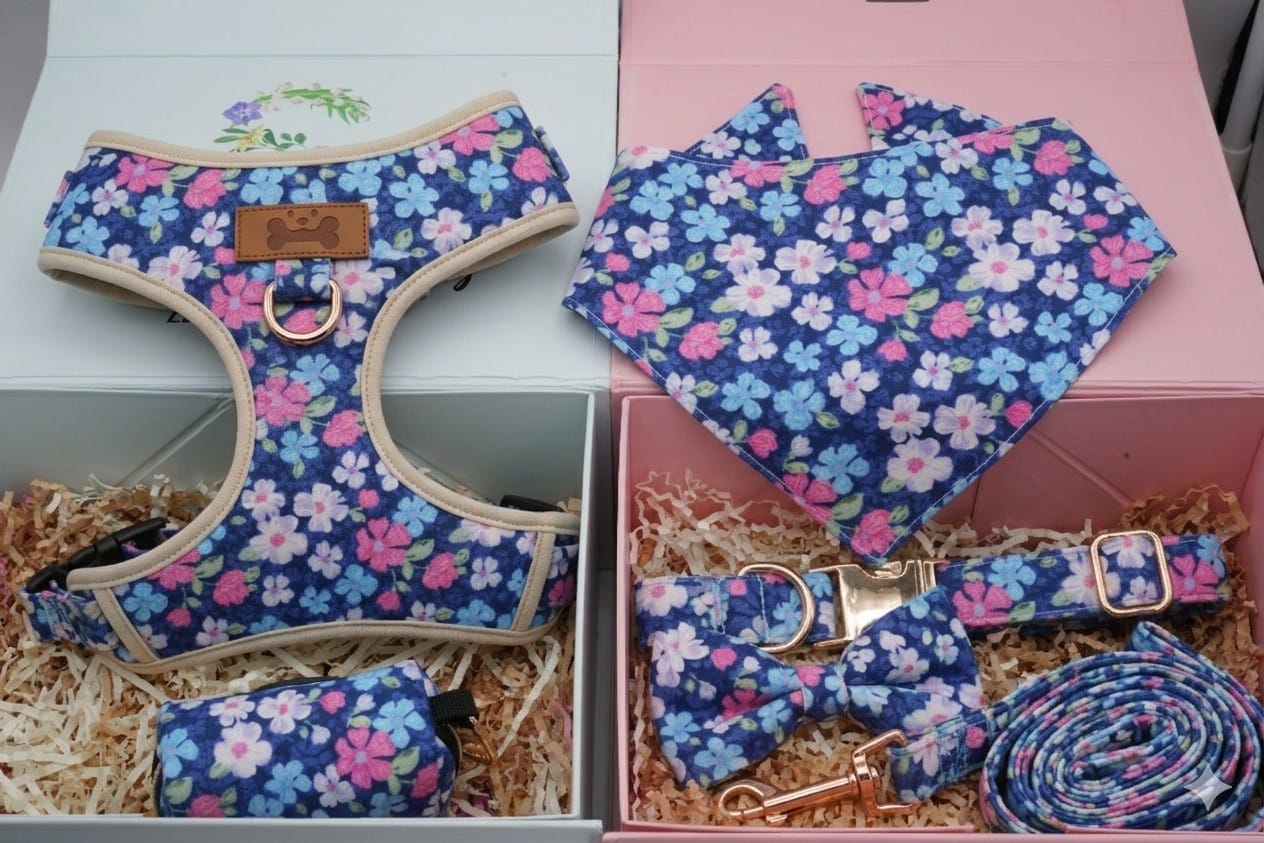 D&D Paws Designed Navy Retrol Floral Dog Vest Set