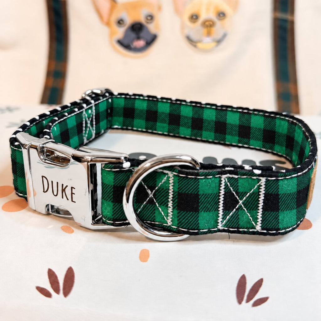 Designed Green Buffalo Plaid Dog Harness Set
