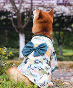 Japanese Kimono Pet Outfit – Cherry Blossom Crane Print Cosplay Coat for Dogs & Cats