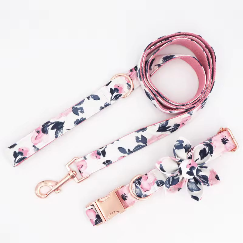 Blush Petals Floral Dog Collar and Leash Set
