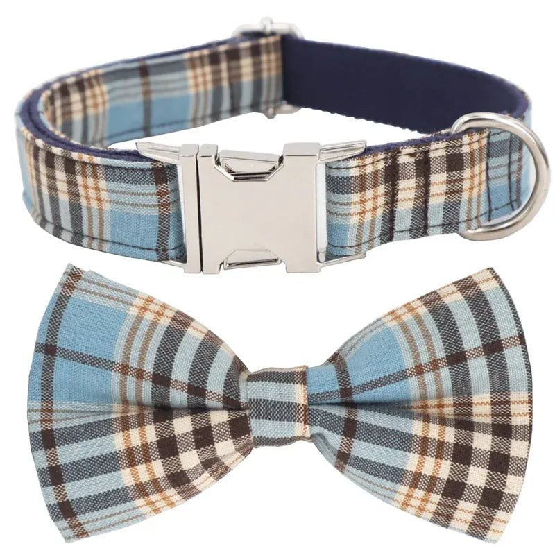 DDPaws  Bowtie Collar / XS Designed Blue Brown Plaid Set [Made-to-Order]