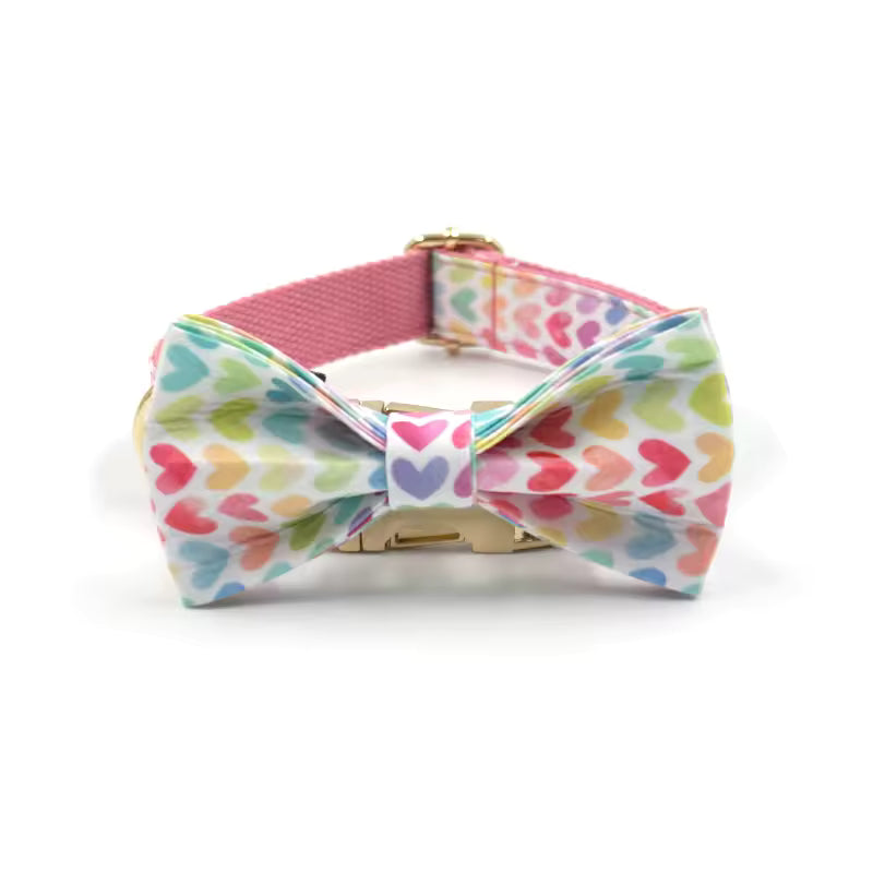 D&D Paws Bowtie Collar / XS Pink Hearts Print Set