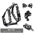 DDPaws  Harness + Leash + Bowtie + Poop Bag / XS Little Daisy Floral Pattern Set