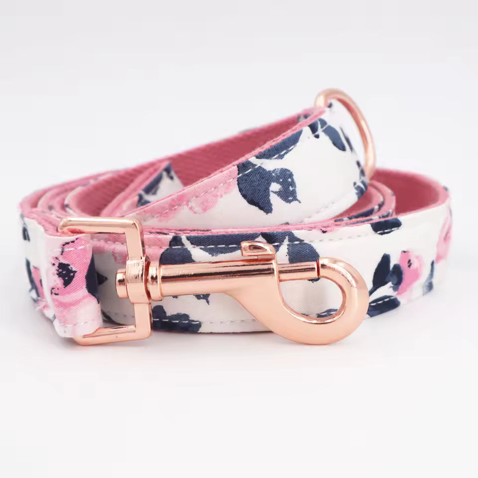 Blush Petals Floral Dog Collar and Leash Set