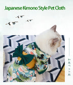 Japanese Kimono Pet Outfit – Cherry Blossom Crane Print Cosplay Coat for Dogs & Cats
