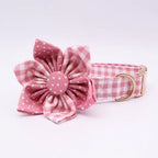 Pink Polka Dot Floral Dog Collar and Leash Set