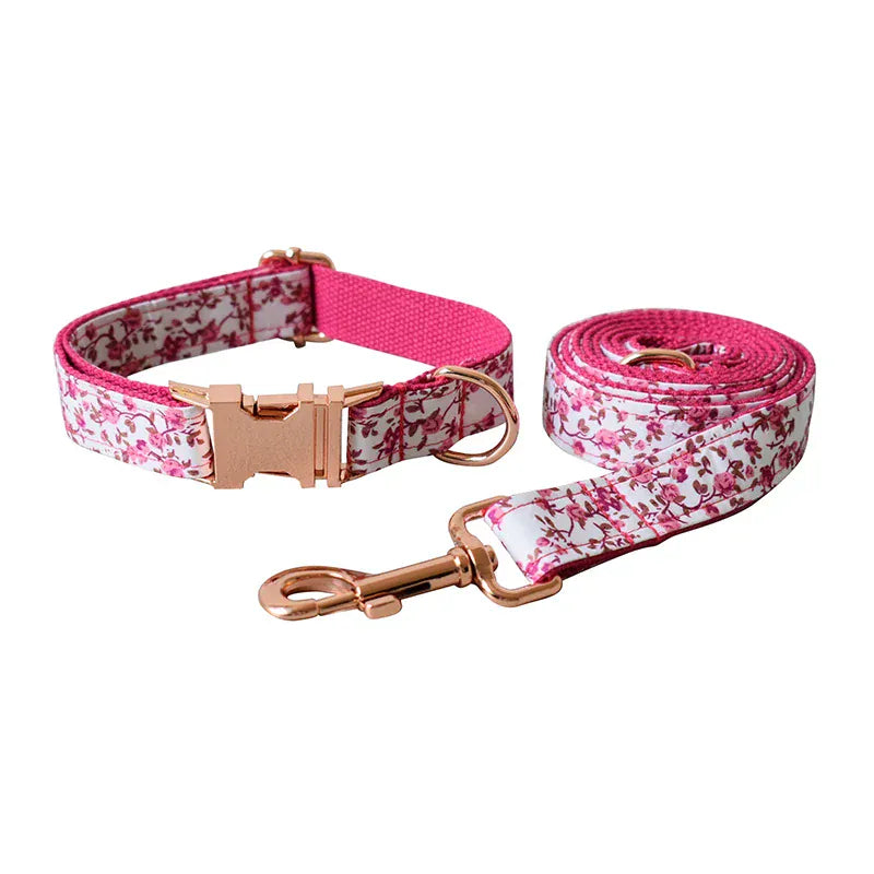 Personalized Floral Dog Collar Leash Set