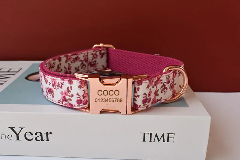 Personalized Floral Dog Collar Leash Set