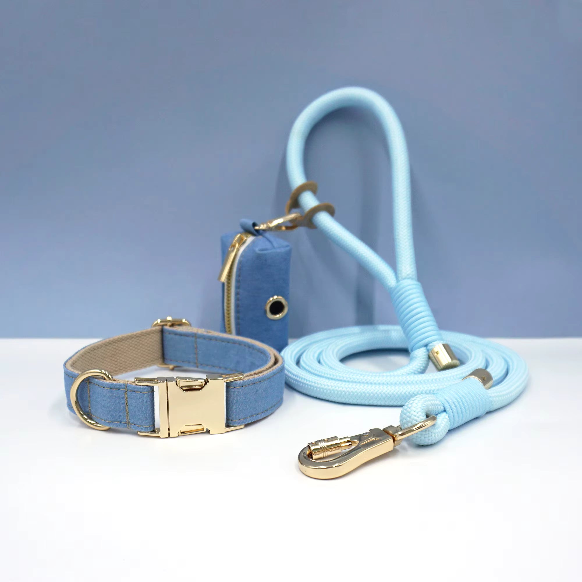 Personalized Floral Dog Walking Set – Custom Dog Collar Leash & Poop Bag Holder, Engraved Name Pet Gift