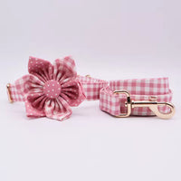 Pink Polka Dot Floral Dog Collar and Leash Set
