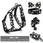 DDPaws  Collar + Harness + Leash + Bowtie + Poop Bag / XS Little Daisy Floral Pattern Set