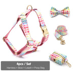 D&D Paws Harness + Leash + Bowtie + Poop Bag / XS Pink Hearts Print Set