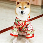 Japanese Kimono Pet Outfit – Cherry Blossom Crane Print Cosplay Coat for Dogs & Cats