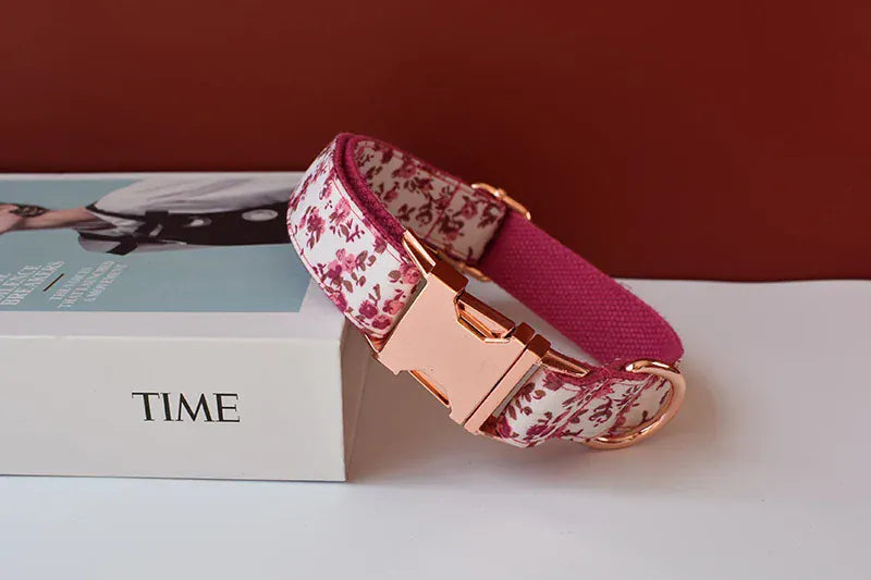 Personalized Floral Dog Collar Leash Set