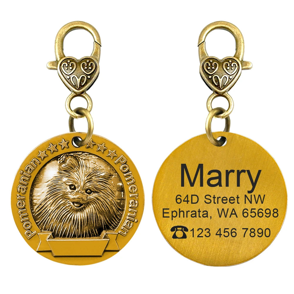 Personalized Dog ID Tag – Custom Engraved Copper-Plated Nameplate Pendant