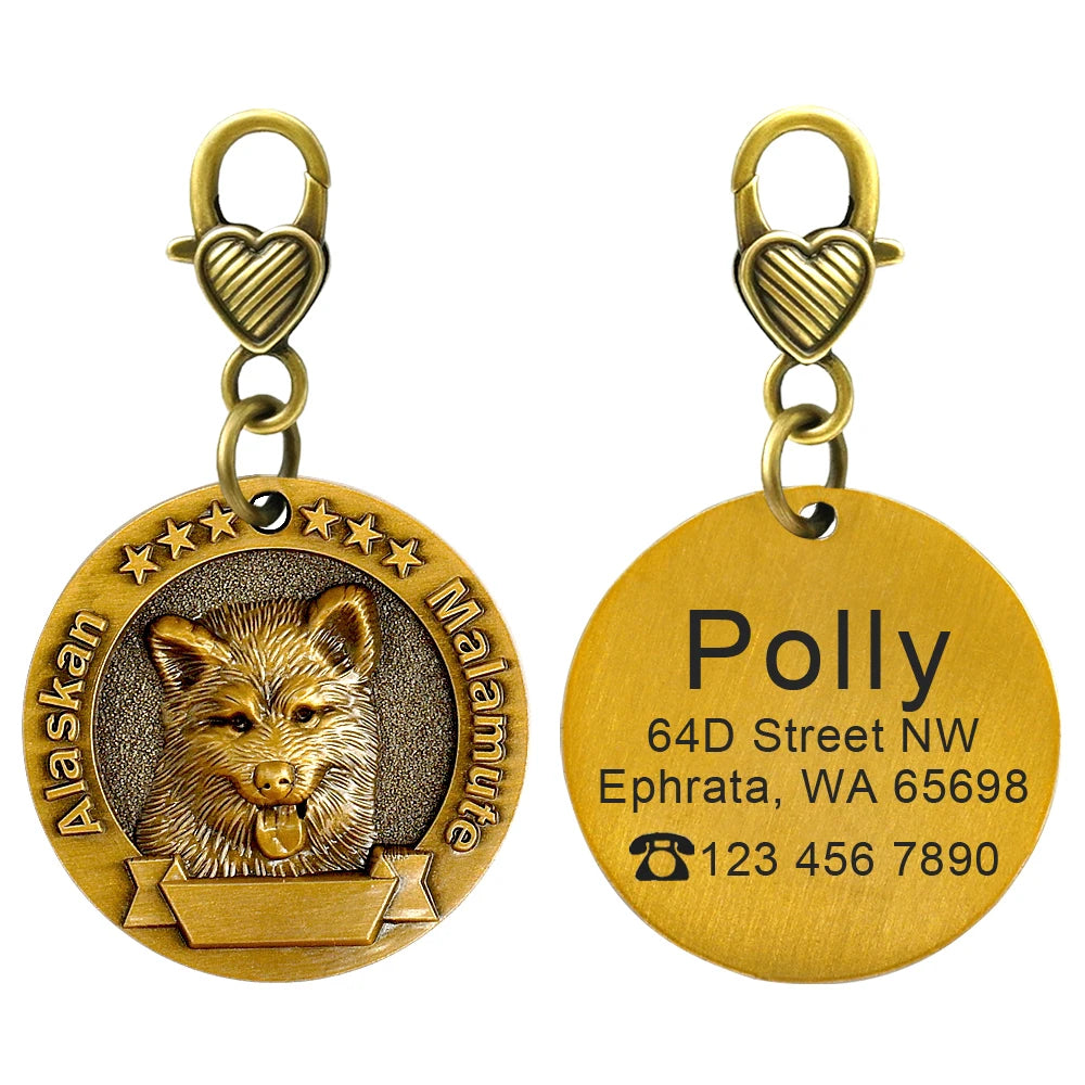 Personalized Dog ID Tag – Custom Engraved Copper-Plated Nameplate Pendant
