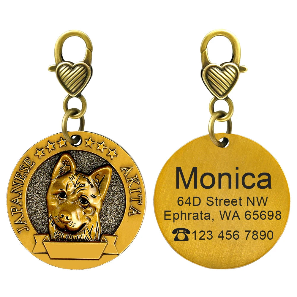 Personalized Dog ID Tag – Custom Engraved Copper-Plated Nameplate Pendant