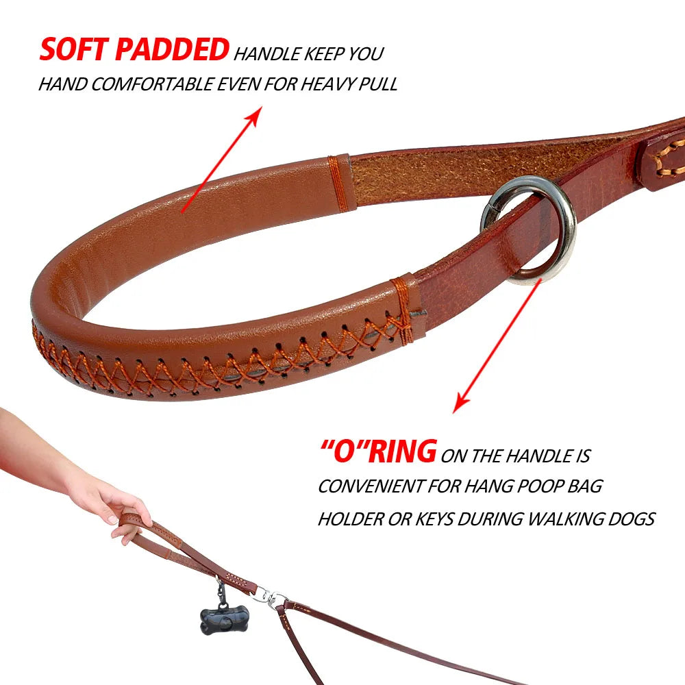 Double Dog Leather Leash – No-Tangle Coupler with Handle for Walking Two Dogs