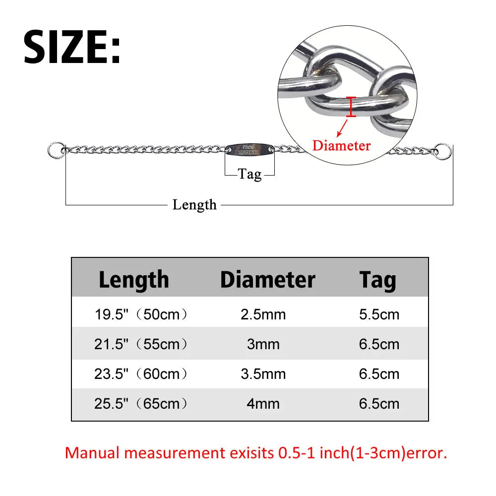Personalized Dog Chain Collar – Engraved Metal Choke Collar for Training Medium & Large Dogs