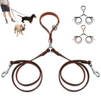 Double Dog Leather Leash – No-Tangle Coupler with Handle for Walking Two Dogs