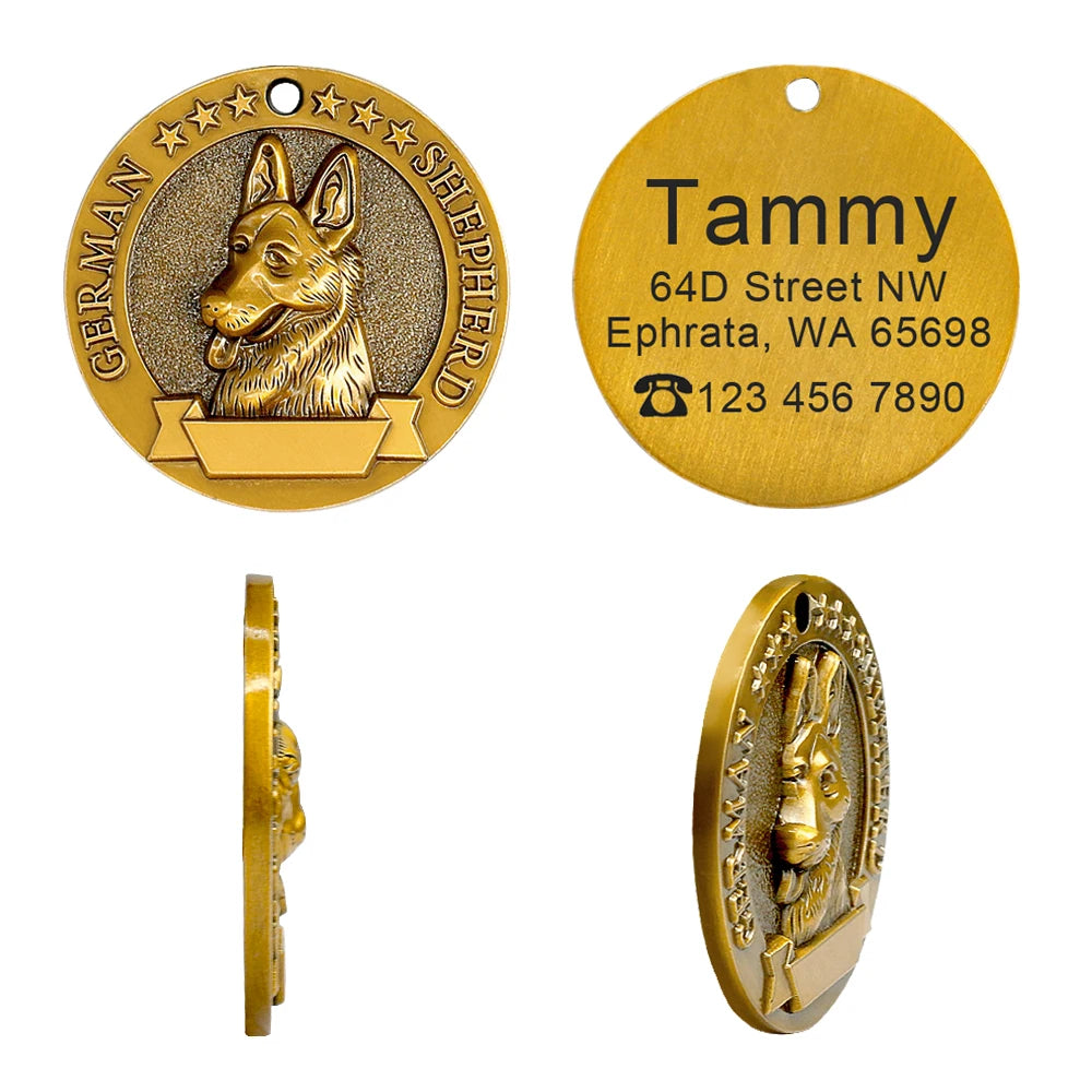 Personalized Dog ID Tag – Custom Engraved Copper-Plated Nameplate Pendant