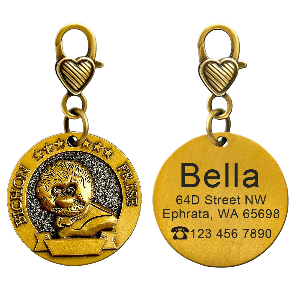 Personalized Dog ID Tag – Custom Engraved Copper-Plated Nameplate Pendant